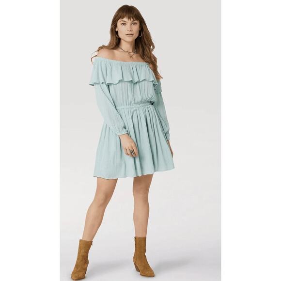 Wrangler Light Blue Off-Shoulder Mini Dress - Picture 1 of 9